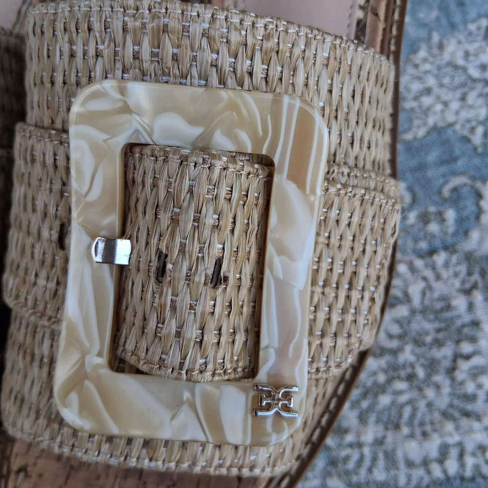 Sam Edelman Raffia Platform Slides 9 Woven Buckle Chunky Sandals Boho Festival - Picture 13 of 17